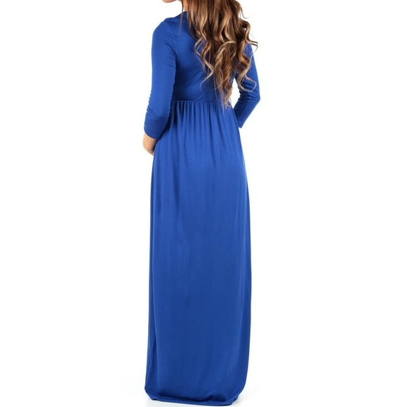 MATERNITY AAMILIFE Maternity V-Neck Long Sleeve Ruched Waist Dress - Picture 4 of 12